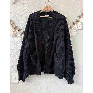 Madewell Bobble Sleeve Open Front Knit Slouchy Cardigan Black Boho Lounge XXL